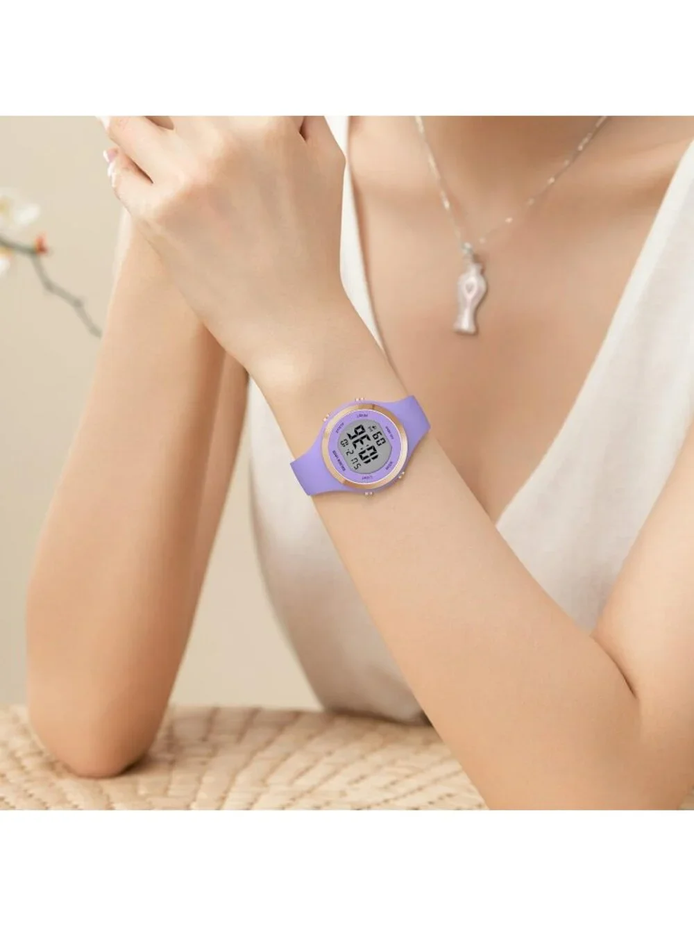 Women's Purple Waterproof Sport Digital Chronograph Silicone Strap Wrist Watches